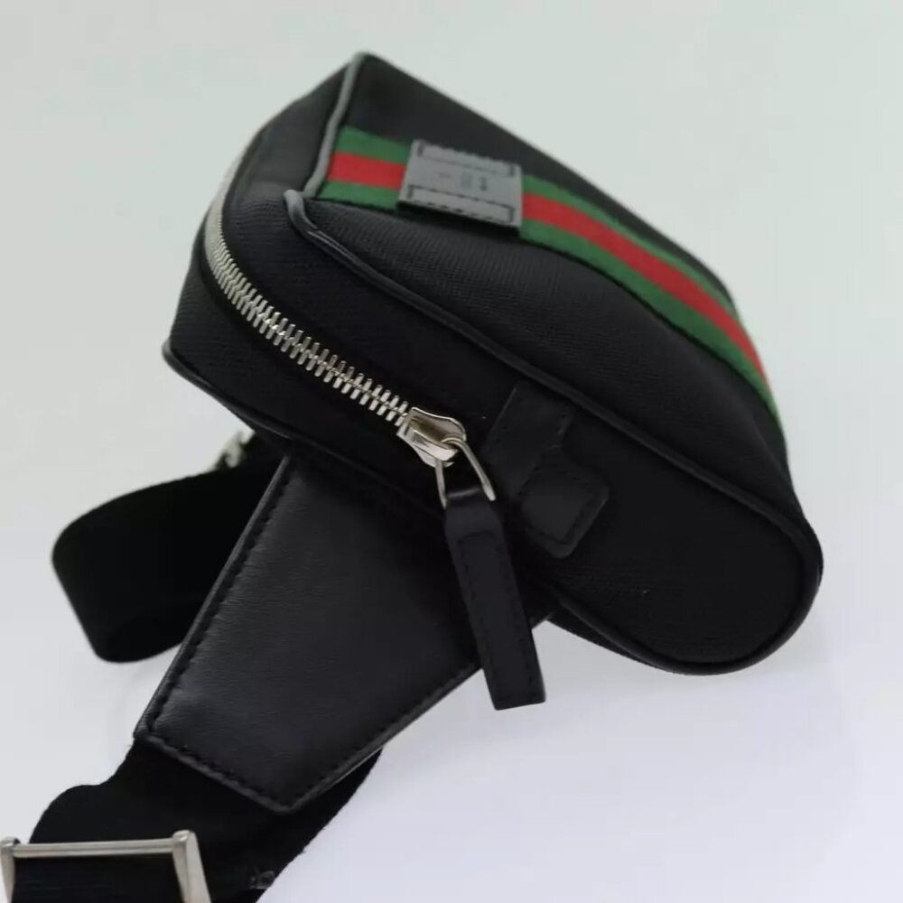 GUCCI Web Sherry Line Waist bag Canvas Outlet Black Red Green - Picture 2 of 7